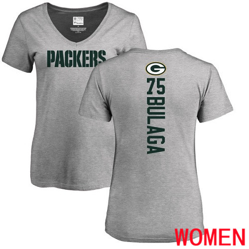 Green Bay Packers Ash Women #75 Bulaga Bryan Backer V-Neck Nike NFL T Shirt